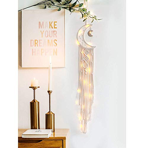 Moon Macrame Wall Hanging with LED String Lights - Boho Wall Decor