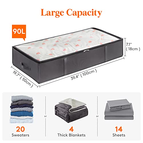 95L Under Bed Storage Containers 4-Pack Large Blanket Bags with Clear Window