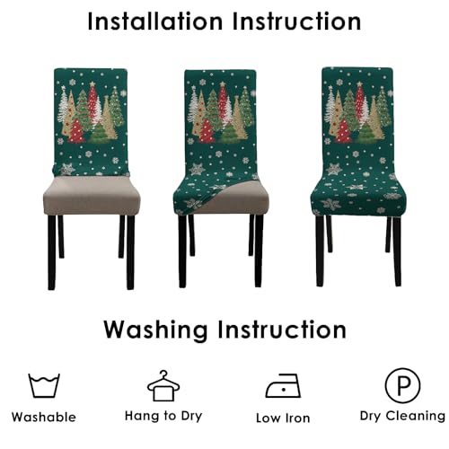 Set of 4 Green Christmas Chair Covers - Holiday Dining Room Slipcovers