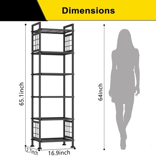 6-Tier Metal Standing Storage Shelf Rack for Bathroom and Kitchen, Black