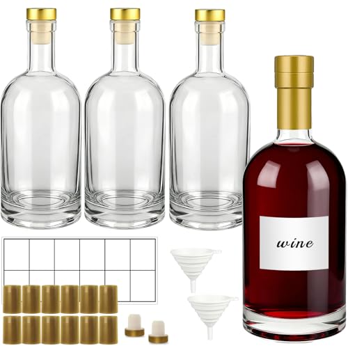 Clear Glass Bottles with T-Top Cork Stoppers 4 Pack 750ml
