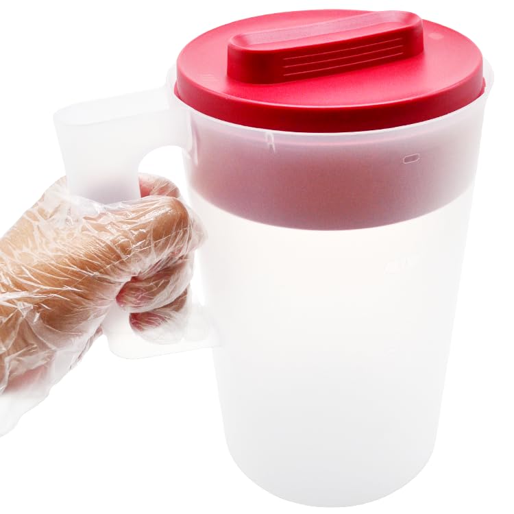1 Pack 1 Gallon 4 Quarts Plastic Beverage Pitcher Clear Body & Red Lid, 3 Position Pour Spout Lid for Water Tea and Drinks
