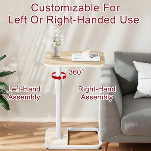 Adjustable C-Shaped Side Table with Swivel Tray for Couch and Bed