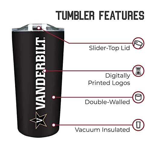 Campus Colors NCAA Stainless Steel Tumbler perfect for Gameday - 18 oz - Double Walled - Keeps Drinks Perfectly Insulated (Vanderbilt Commodores - Black)