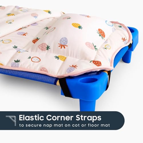 Strawberry Toddler Nap Mat with Attached Pillow and Blanket 52x22