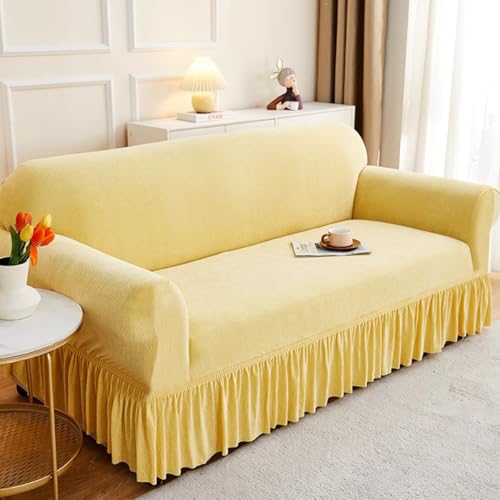 Stretchable Two-Seater Sofa Cover, Washable Furniture Protector, Light Yellow