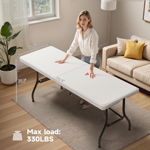 6-Foot Folding Table - Heavy Duty Portable Table with 330lb Capacity