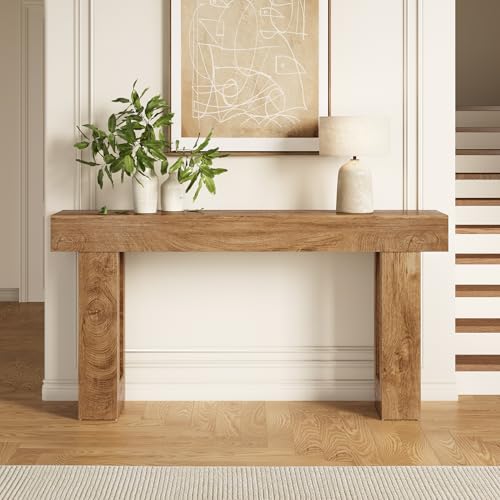 63-Inch Industrial Console Table, Wooden Entryway and Sofa Table in Oak
