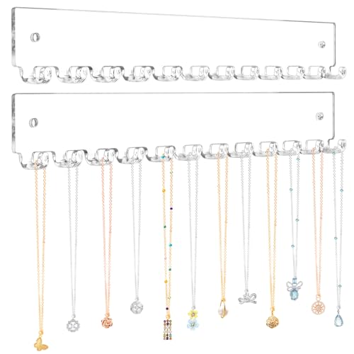 Acrylic Wall-Mounted Necklace Organizer - 2 Pack with 24 Total Hooks