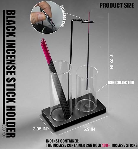 2-in-1 Glass Incense Burner and Storage Holder with Wooden Base - Black