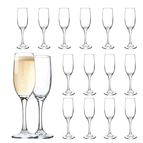 Set of 16 Champagne Flutes, 6oz Classic Long Stem Sparkling Wine Glasses