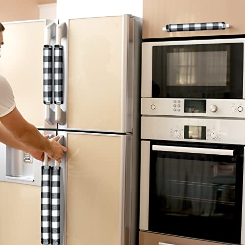 Boao 6 Pack Christmas Refrigerator Door Handle Covers - Black & White Plaid