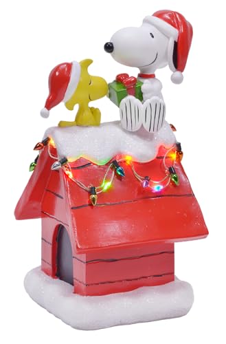 Mark Feldstein Snoopy Peanuts Doghouse LED Figurine, Red, 7.5in