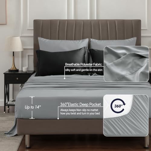 Queen Comforter Set 7-Piece - Reversible Black Bed in a Bag All Season