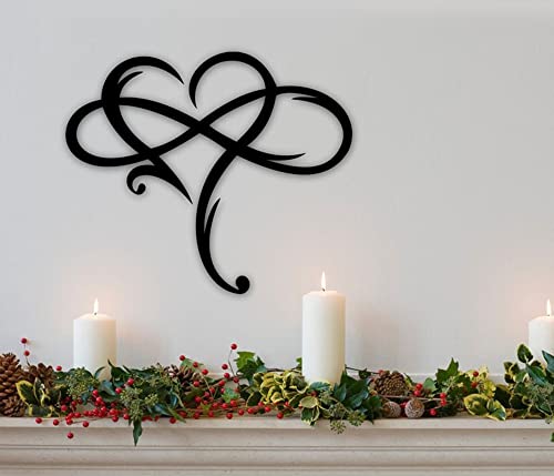 Infinity Heart Metal Wall Art, 15.7-inch Black Steel Love Sign for Home Decor