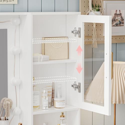 Modern Farmhouse Vanity Desk with Lighted Mirror, Charging Station & Drawers