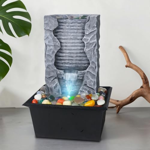 Indoor Tabletop Water Fountain - Quiet Resin Waterfall Desk Decor