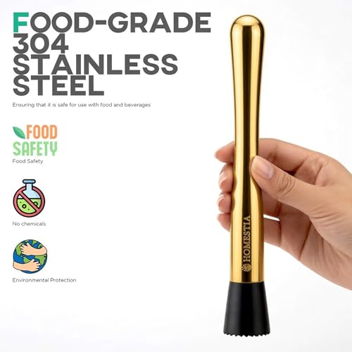 Homestia Gold Cocktail Muddler 10 Inch for Mojitos & More – Premium Stainless Steel