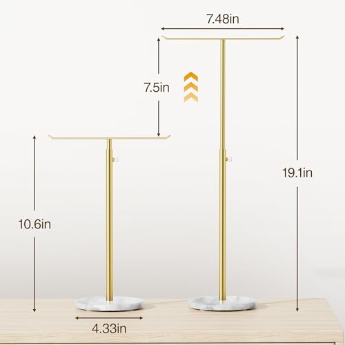 Adjustable T-Bar Jewelry Stand with Marble Base for Necklaces