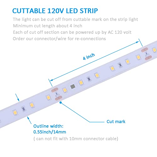120V Waterproof Dimmable LED Rope Light 16.4ft for Under-Cabinet & Decor