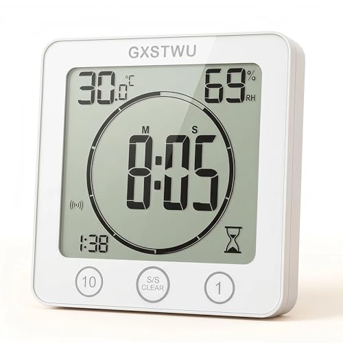 Waterproof Digital Shower Clock with Timer, Temperature and Humidity Monitor