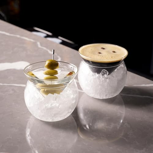 Set of 2 LemonSoda Stemless Martini Glasses with Chiller - Elegant Cocktail Glassware