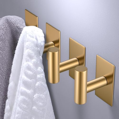 VAEHOLD Heavy Duty Adhesive Wall Towel Hooks Waterproof Stainless Steel Gold 2 Pack
