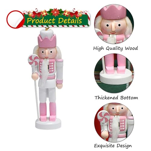 5-Piece Pink Wooden Christmas Nutcracker Ornament Set - Tree & Table Decor