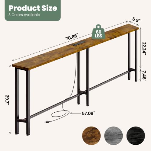 70-Inch Long Sofa Table with Built-in Power Strip and USB Charging Ports