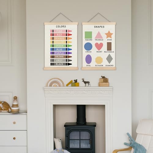 Supwhd Shapes and Colors Learning Posters 12x16 Set with Hanger Frame
