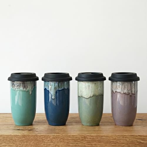 Bosmarlin Pale Green Ceramic Travel Coffee Mug 16 Oz, Microwave & Dishwasher Safe
