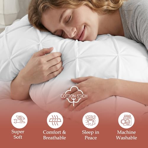 Pinch Pleated Cotton Pillow Shams Set of 2, King Size 20 x 36 Inch, White