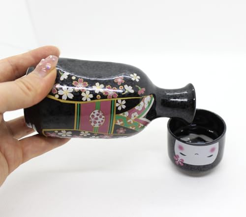 Japanese Kokeshi Sake Set 170ml Ceramic Tokkuri & Ochoko Cup Sakura Komachi