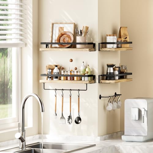 Floating Bathroom Shelves with Detachable Towel Bar, Set of 2