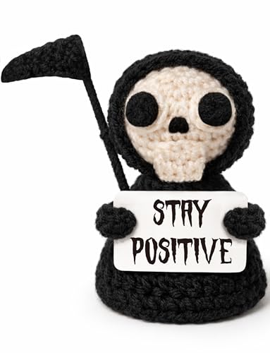 Grim Reaper Crochet Plush - Funny Gothic Office Decor & Sarcastic Gift