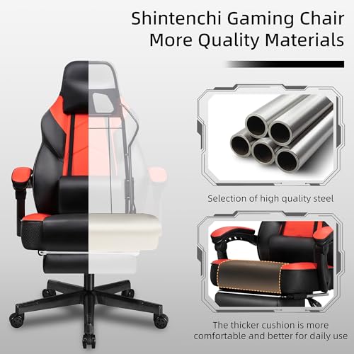 Ergonomic Gaming Chair with Retractable Footrest and Massage Lumbar Support