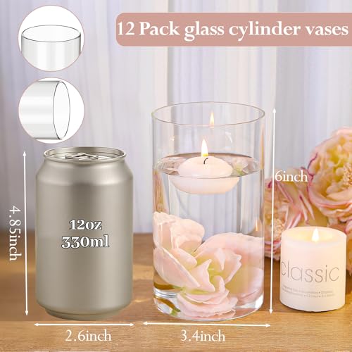 12 Pack Clear Glass Cylinder Vases 6 Inch - Centerpieces for Wedding & Home