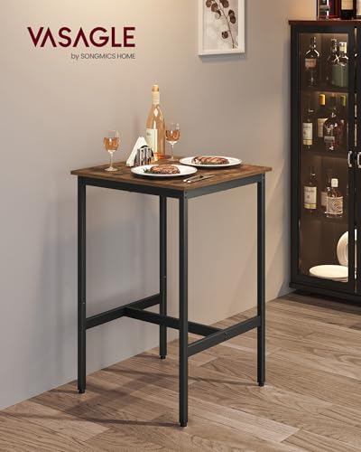Square Bar Table, Rustic Brown High Top Dining Table for Small Spaces