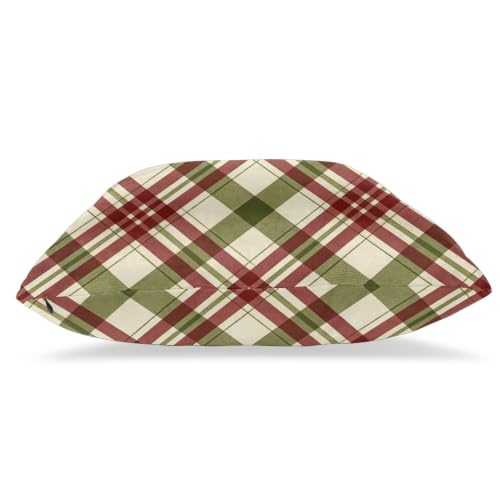JXDXHCW Christmas Velvet Throw Pillow Covers 18x18 Inch - Ivory Olive Maroon Bias Plaid Set of 2