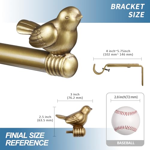 Adjustable Decorative Bird Curtain Rod Set, 3/4-Inch, 48 to 84 Inches