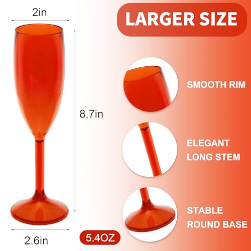 JLYLOL 48 Pcs Champagne Flutes - 5.4oz Plastic Stemware, Red (Variation Red) for Parties