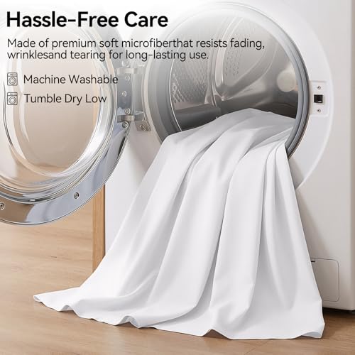 White Twin XL Bed Skirt 32 Inch Drop - Elastic Wrap Dust Ruffle for Dorms