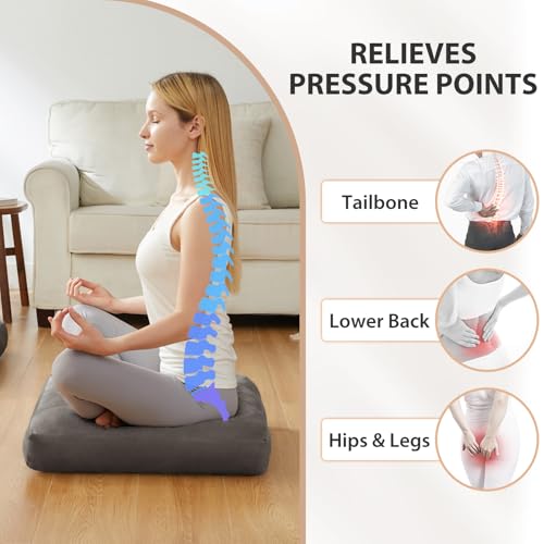Large Meditation Floor Pillow Set of 2 - Square Support Cushions for Yoga & Lounge, Dark Gray 22x22 inch