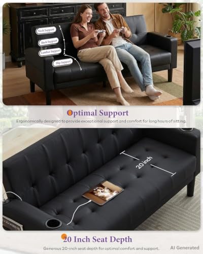 Modern PU Leather Loveseat and Chair Set with USB Charging and Cup Holders