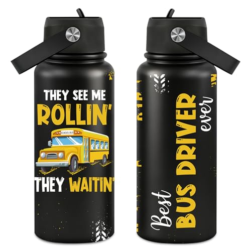 Fufandi Driver Black 32oz Bus Driver Appreciation Tumbler Water Bottle