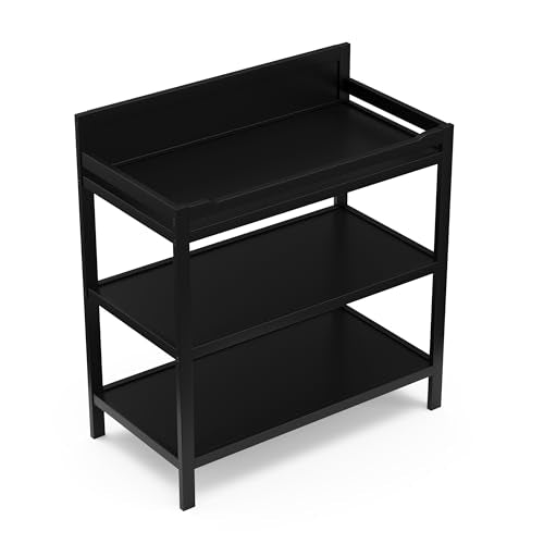 Alpine Nursery Changing Table with Storage Shelves and Changing Pad, Black