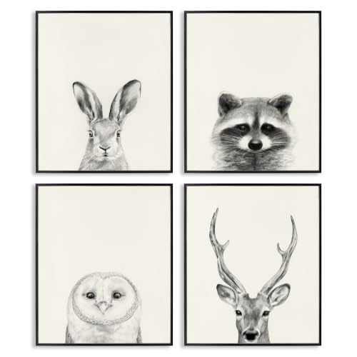 Midnight Black Framed Woodland Animals Portrait Set - 11 x 14 inch Giclée Wall Art