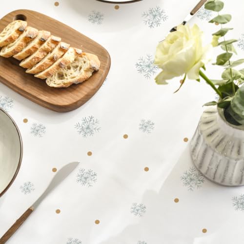 Horaldaily 90-Inch Blue Christmas Round Tablecloth with Pine Tree Snow Design