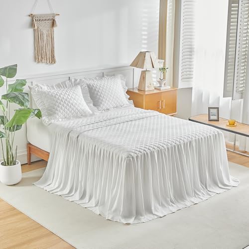Ruffled Skirt Bedspread Set with 30-Inch Long Drop - Farmhouse Quilt