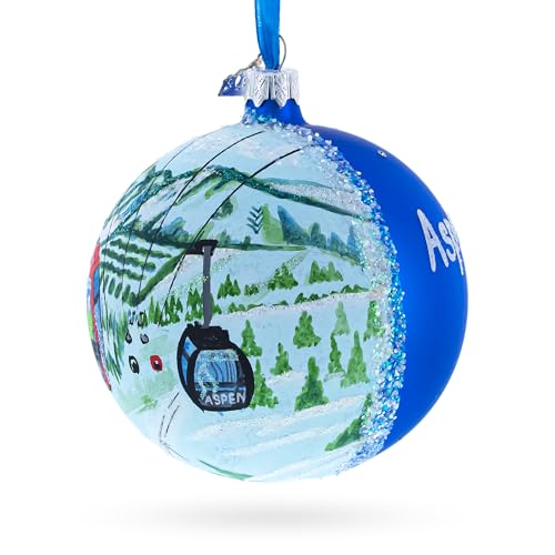 BestPysanky Hand-Painted Glass Christmas Ornament - Aspen Snowmass Colorado, 4 Inches
